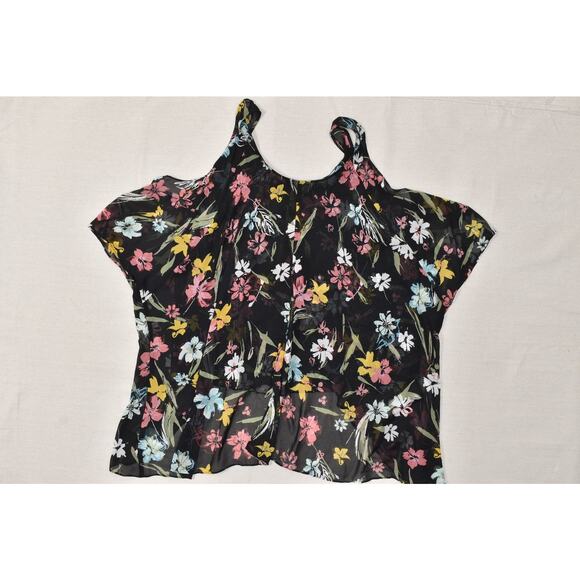 Lane Bryant Plus Size 18/20 Cold Shoulder Floral Tunic Top Blouse Polyester - Picture 8 of 8